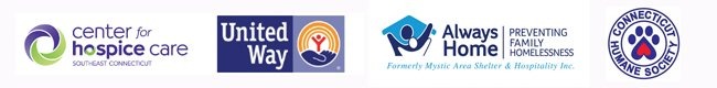 Logos for Center for Hospice Care, United Way, Always Home, and Connecticut Human Society