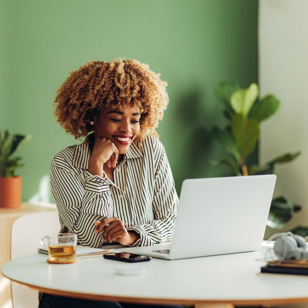 Woman attending online class