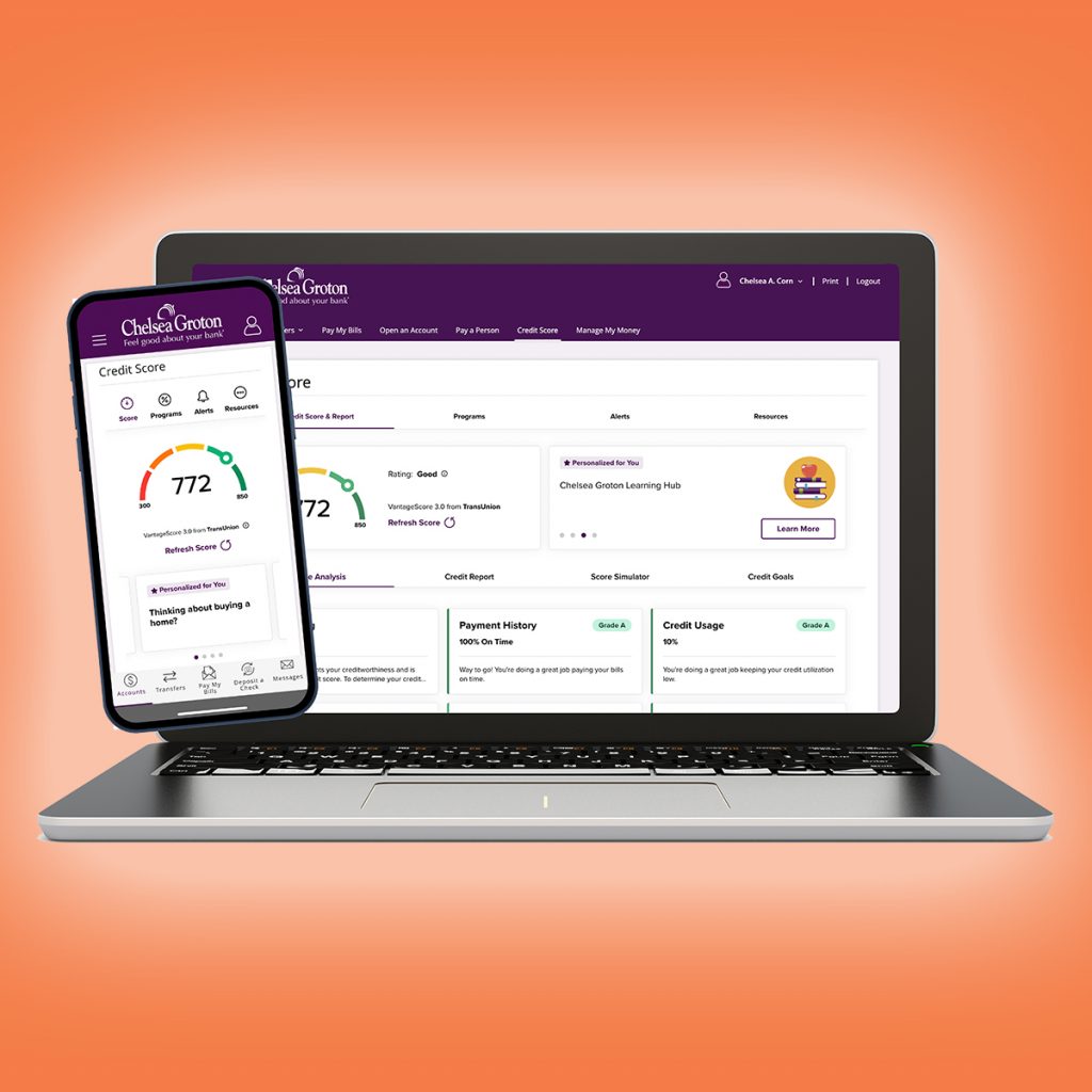 Credit Score Tool in Chelsea Groton's Online Banking platform.