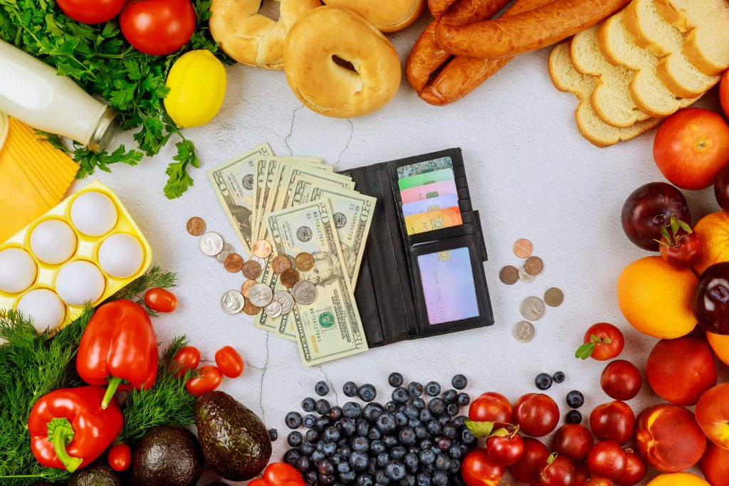 Foods with money and wallet
