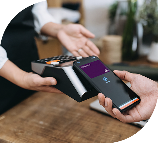 Paying with CGB Mobile wallet on phone.